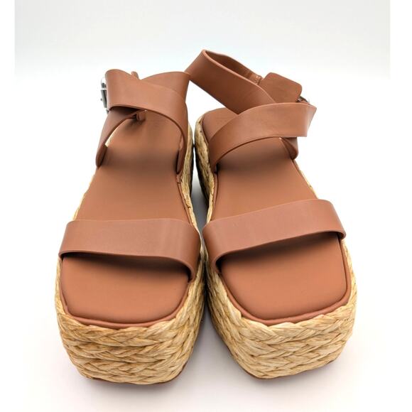 Donna Karan Pure Lalah Ankle Strap Raffia Platform Sandal Brown Size US7M EU37.5 - Picture 2 of 13